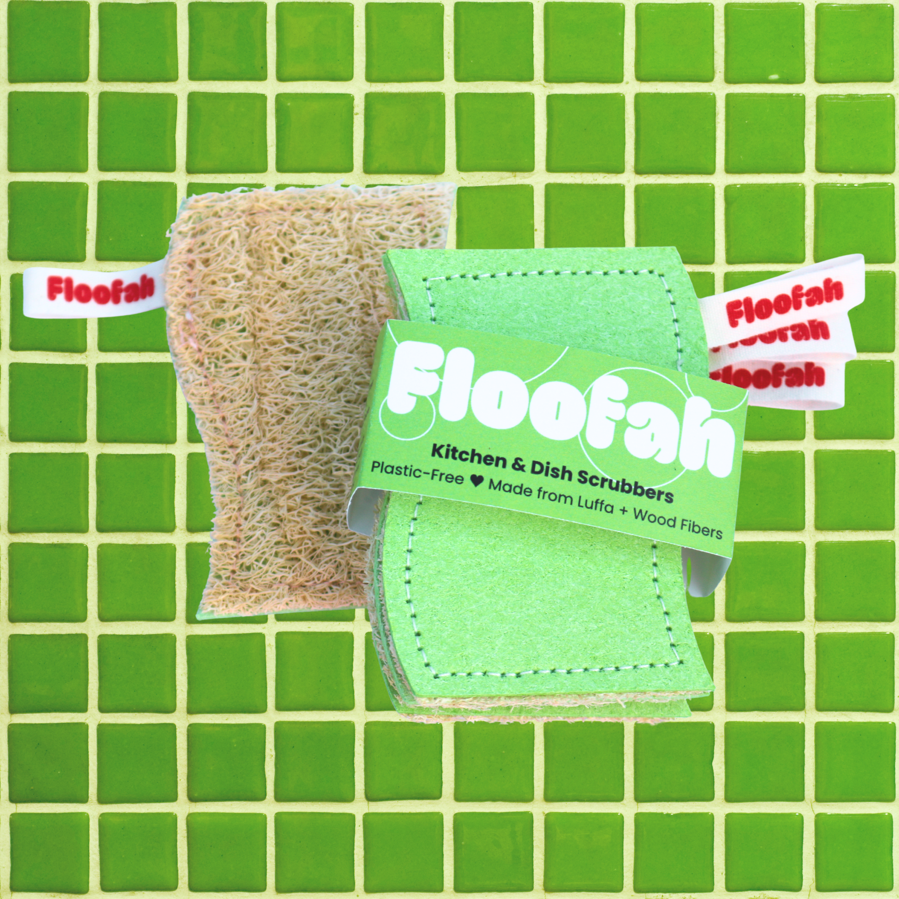Floofah Luffa+Wood Dual Kitchen Sponge - Green