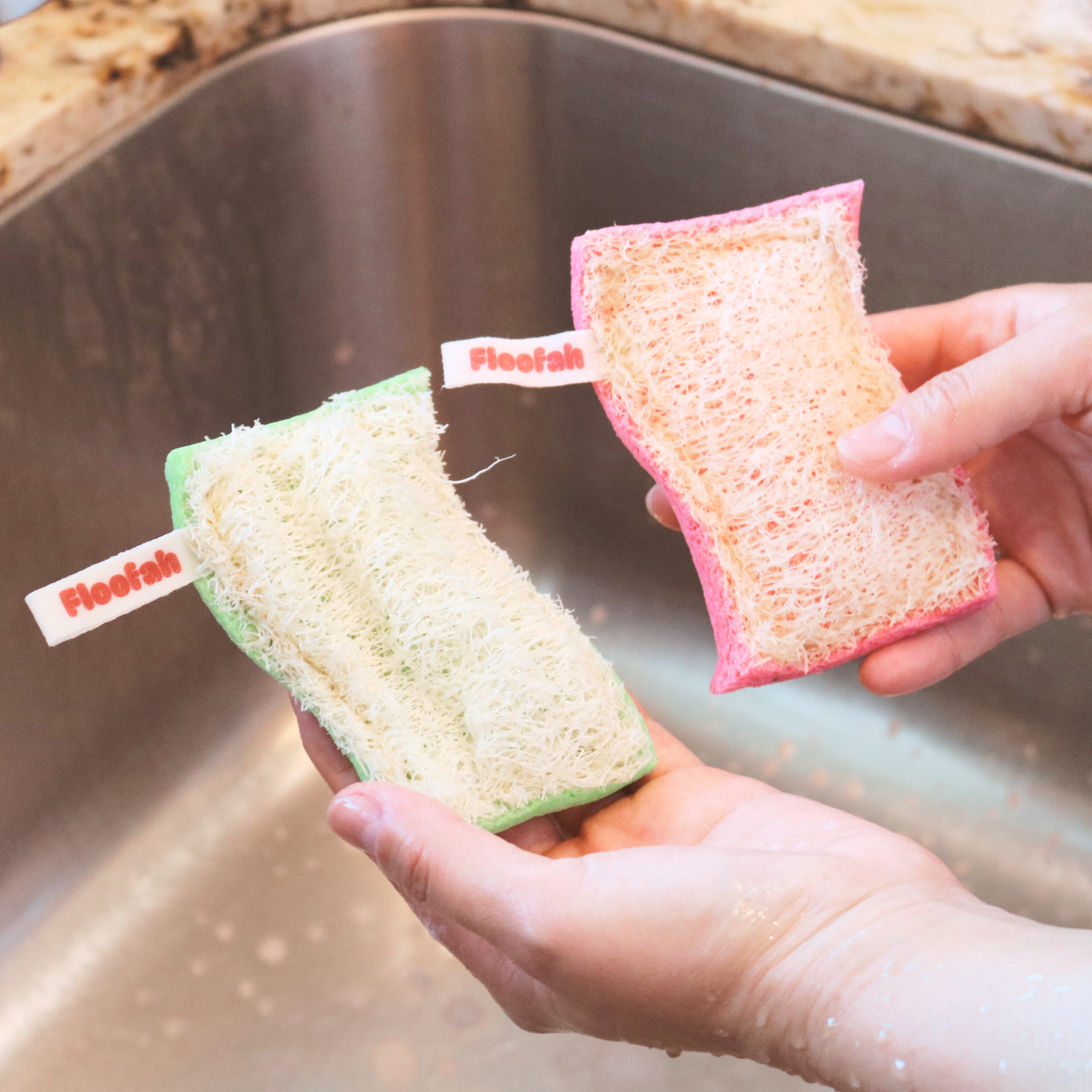 Floofah Luffa+Wood Dual Kitchen Sponge - Pink