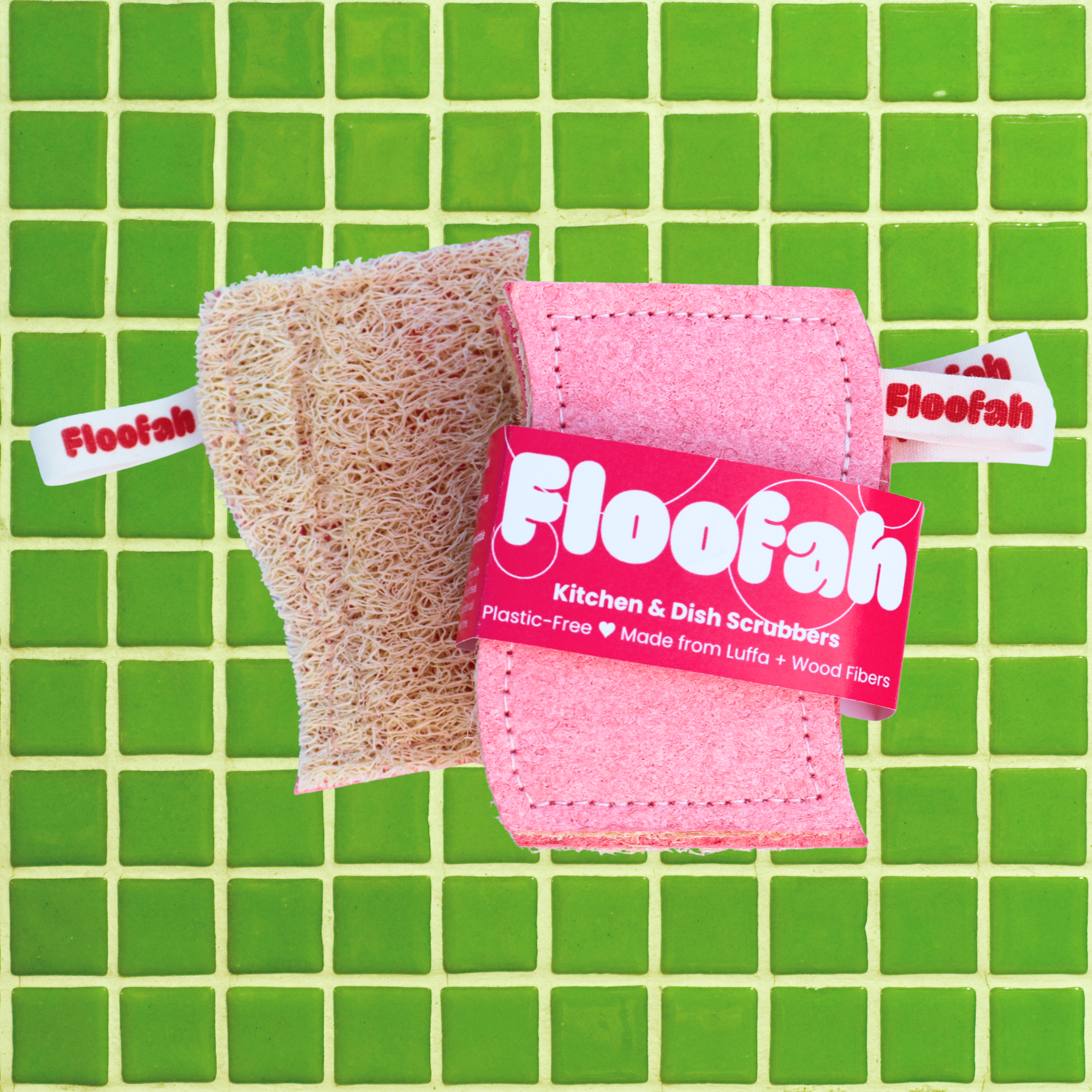 Floofah Luffa+Wood Dual Kitchen Sponge - Pink